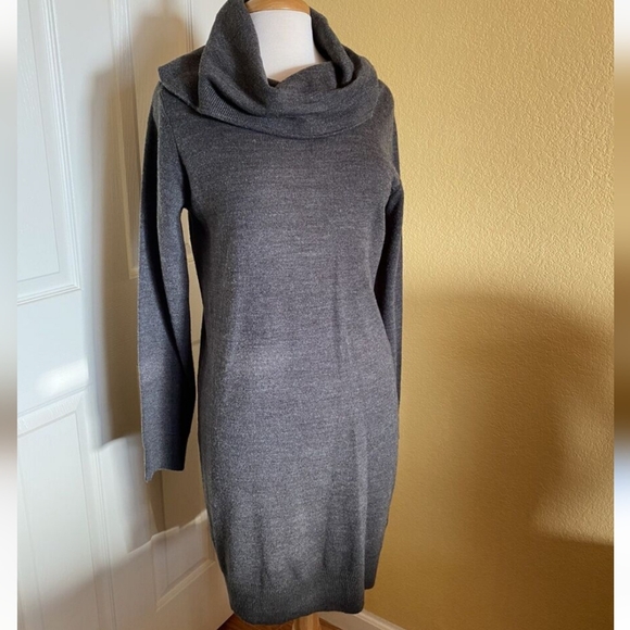 Daisy Fuentes Charcoal Heather Cowl Neck Tunic Sweater Dress L - Picture 5 of 7